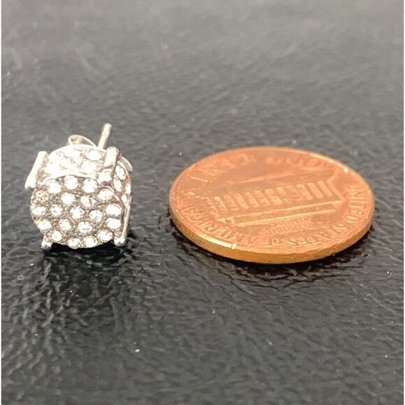 Men’s White Gold 14k Plate Iced Out Round Hip Hop Crystal CZ Earrings Silver NEW - Picture 10 of 10